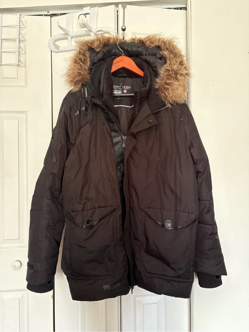 Men's Black Puffer Parka with Faux Fur Hood